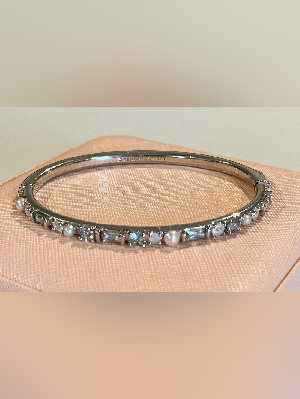 Kendra Scott Gracie Silver White Mix Pearl Crystal Bangle Bracelet